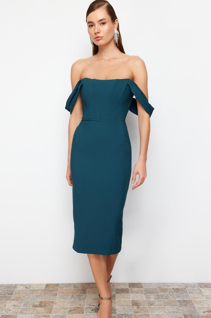 Damenkleid der neuen Saison, modisches Saks-tailliertes, gewebtes Korsett, detailliertes, elegantes Abendkleid