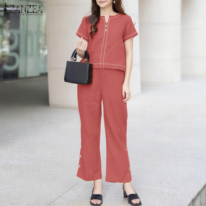 ZANZEA Bluză și pantaloni cu mâneci scurte pentru femei Seturi de costume din două piese de vară