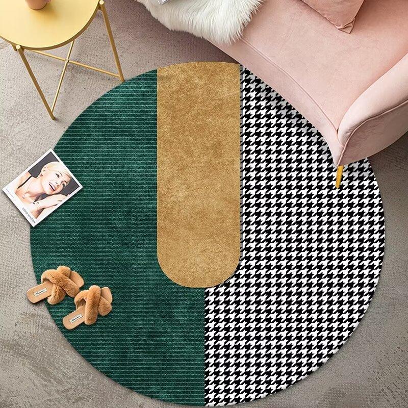 Runde geometrische Teppiche im europäischen Stil für Wohnzimmerdekor, weicher Bettvorleger, rutschfester Schlafzimmerteppich, grau, Bodenmatte für Computerstuhl