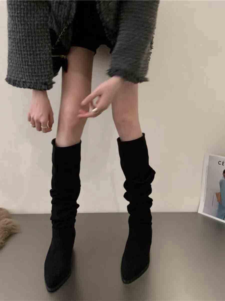 

High Heel Pointed Skinny Suede Boots Women s Shoes 2025 New Autumn and Winter Pile Pile Boots Long Knight Boots 35