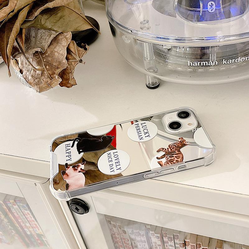 Ins Cute Cat Mirror Anti-șoc Husă de telefon Happy Lovely pentru Iphone 13 12 Promax 14 Pro Max 11 Xsmax Xr X 7 8 Plus