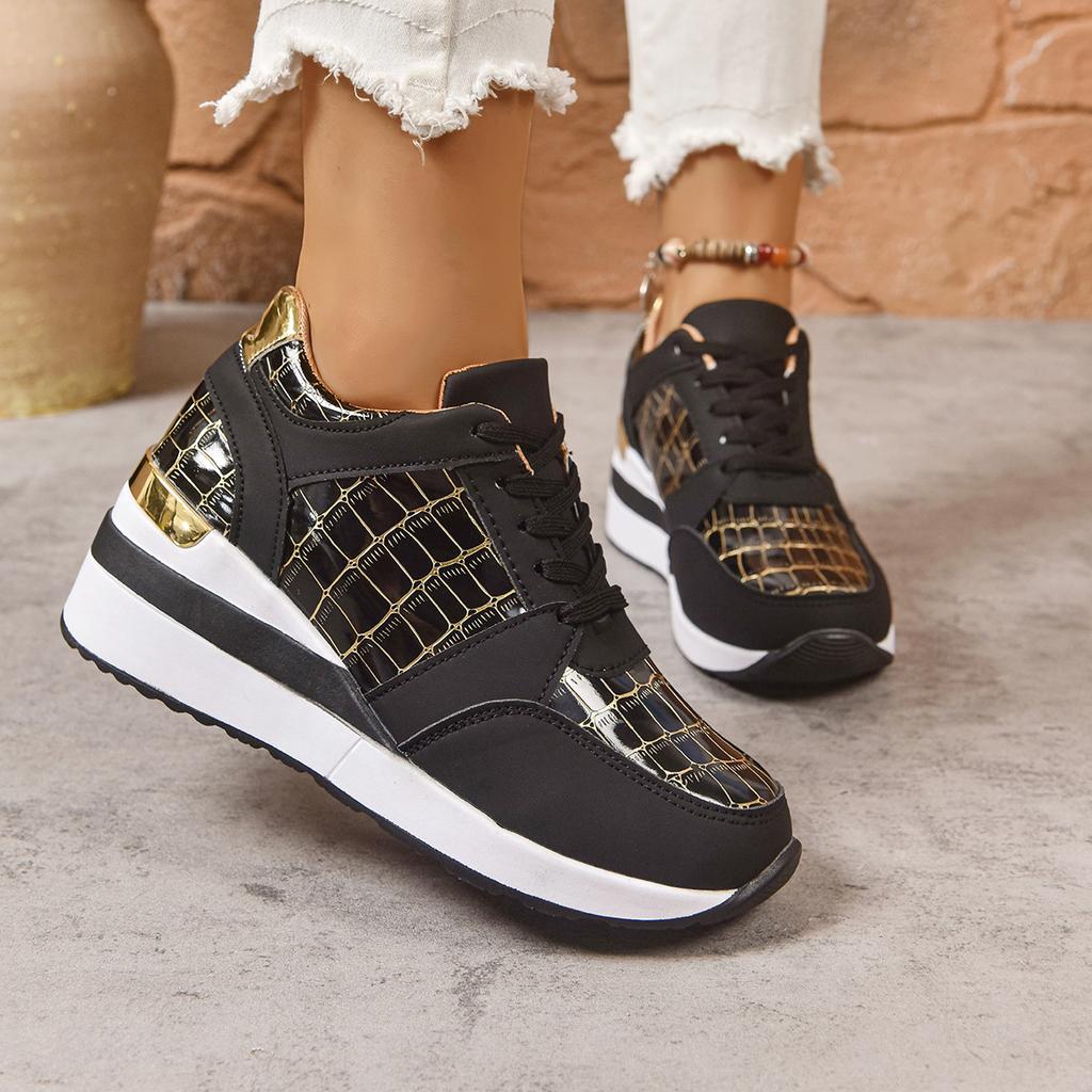 Fashion Fashion Black Platform Sports Shoes for Women Round Toe Lace Up Wedge Sneakers Woman Thick Sole Non Slip Casual Shoes Plus Size