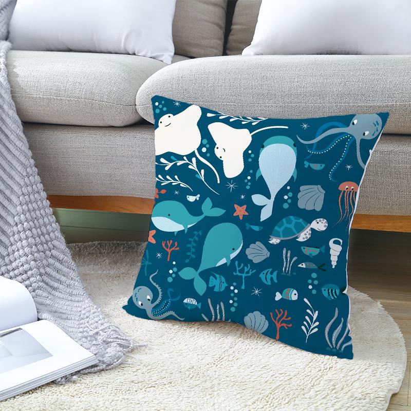 Ins Home Supplies Hand-painted Ocean Car Pillow Office Cushion Cover