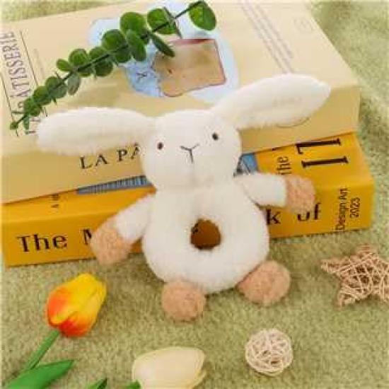 Apricot Lamb Cream Velvet Bunny Rattle, Soft Baby Stuffed Animal Rattle Toy for Boys and Girls, Lovely for Newborns, 0-3 Months, 0-6 Months+, 12cm