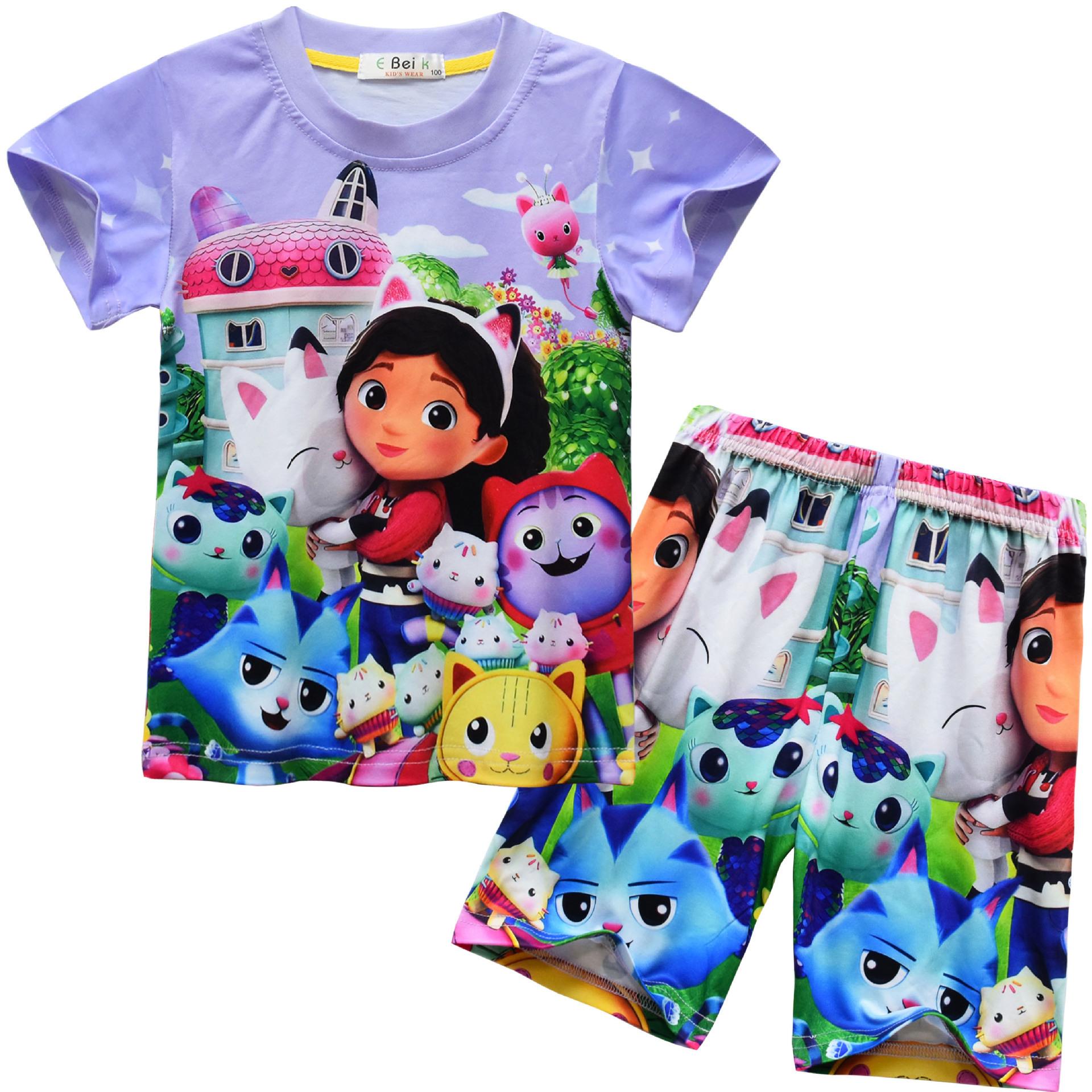 

Children S Short-Sleeved, Digital Printed Clothing, Medium And Older Children S Short-Sleeved Loungewear Set 91135 110