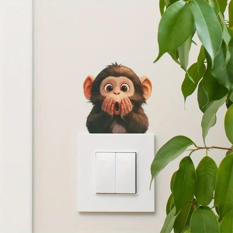 Cartoon Little Monkey Switch Sticker Cute Hand Covering Mouth Kids Room Funny Wall