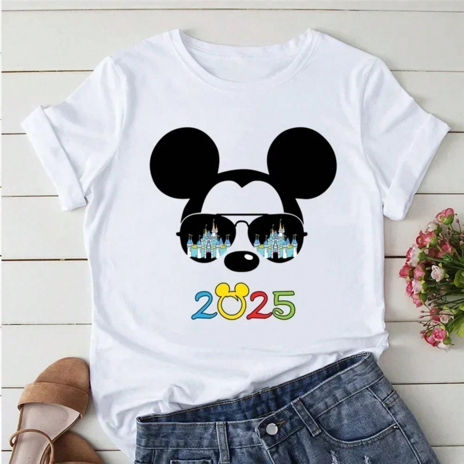 Trip 2025 Printed T-Shirt Mouse White T-Shirts Short Sleeves Clothing Fashion Female Streetwear Tops S разноцветный