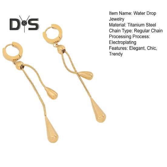 Water Drop Jewelry Adjustable Y Shape Slider Chain Necklace Golden Hoop Earrings for Weddings Parties