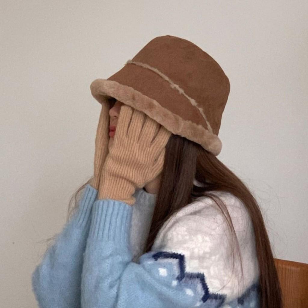 Winter Faux Suede Bucket Hat With Ear Flap For Women Warm Fashion Accessory