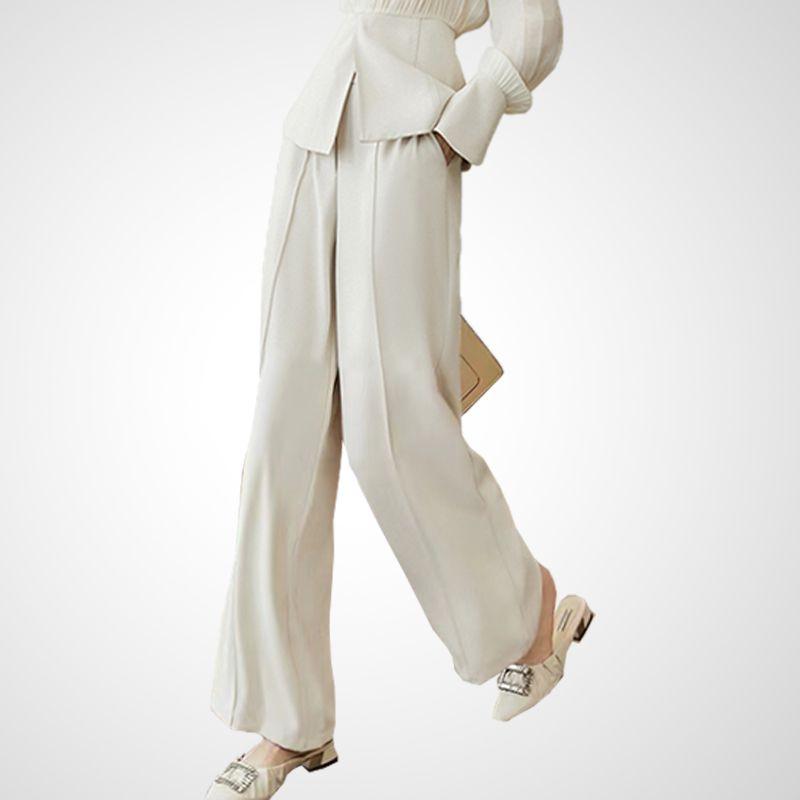 

Solid Color Loose Professional High Waist Fashion Casual Pants White# K067 S