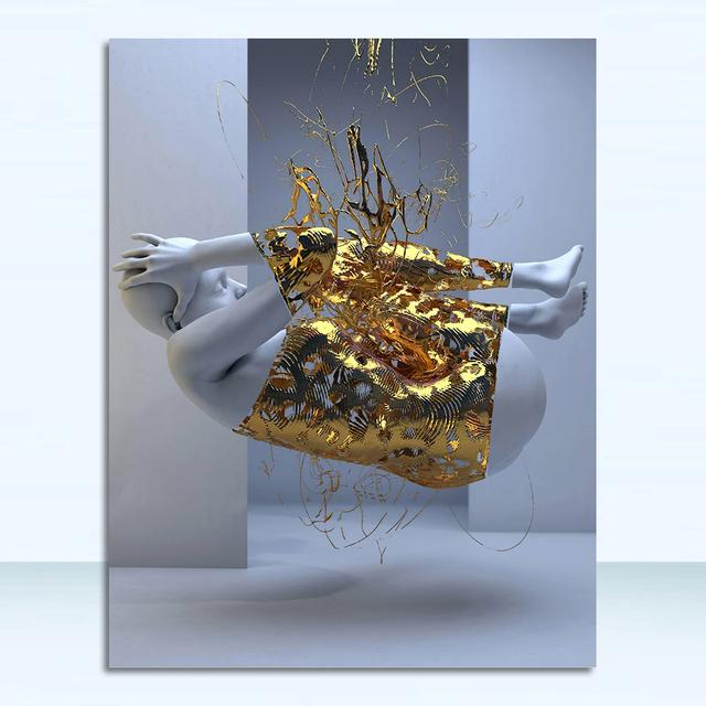 Metal Abstract Figure Statue Canvas Painting Poster and Prints Golden Portrait Sculpture Wall Picture for Living Room Home Decor