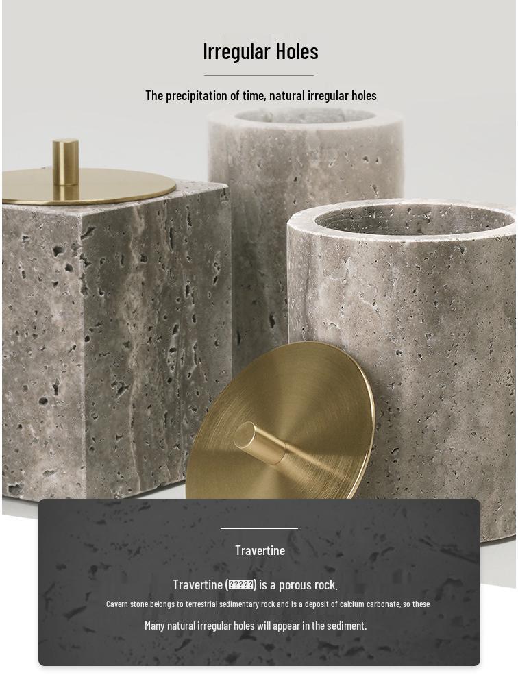 Set da Bagno Travertino Grigio Argento Wabi-Sabi: Vassoio e Decorazione per Lavabo.