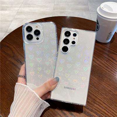 Vhodné pro pouzdro na mobilní telefon Samsung S25 S23ultra Barevné Malé Srdíčko Laser A55 A15 Průhledné Pouzdro
