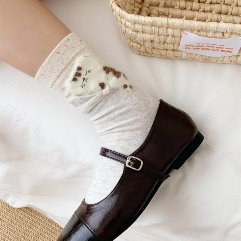 4 Pairs Autumn Winter Funny Socks Women Simple Cat-Print Mid-Calf Socks High Autumn Cute Fashion Woman Socks