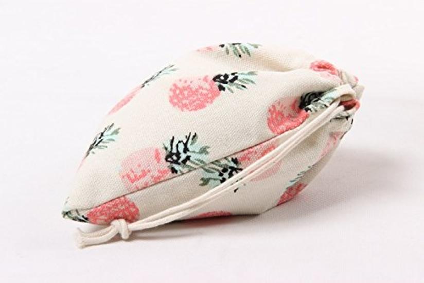 [Sasuga] [Lichidare de stoc] Geantă cu șnur (Mare, Mediu, Mic, Set 3 Piese, Geantă de călătorie din bumbac pentru pahare (Ananas)