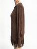 V-neck Faux Deerskin Dress with Fringe Hem and Lapels, Long Sleeve, European & American Style  