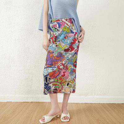 Jupe d'été plissée à imprimé graffiti pour femme Miyake, style accordéon au design de niche