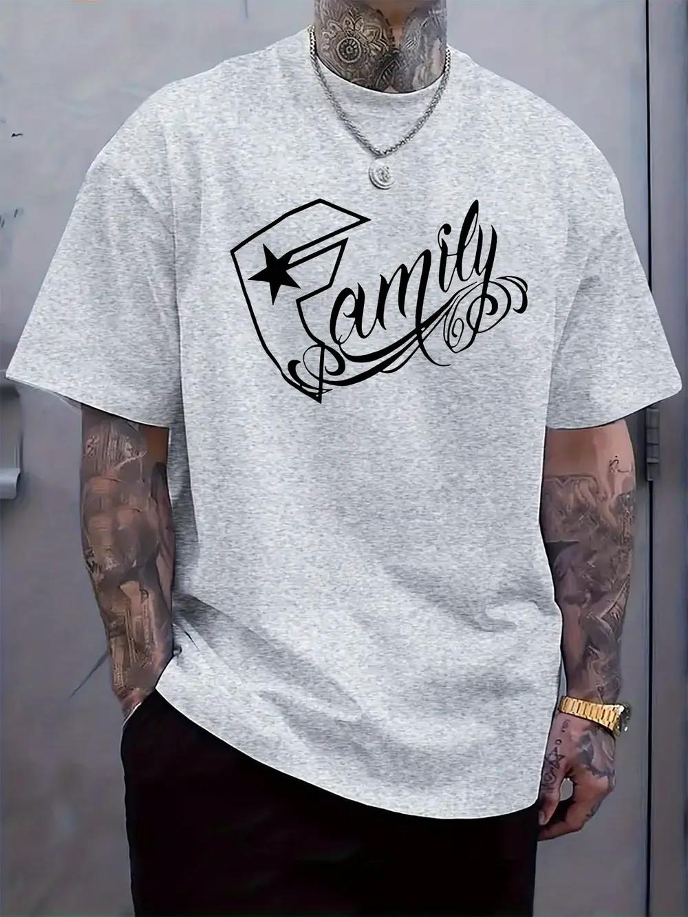 Casual Crew Neck T-shirt with Family Print - Short Sleeve XXL