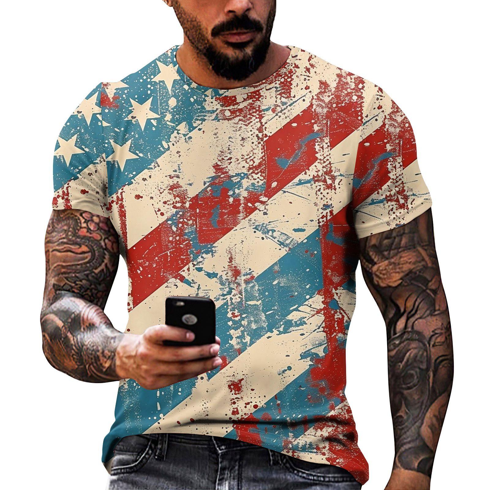 Принт «День независимости» — мужская повседневная футболка с круглым вырезом и короткими рукавами L