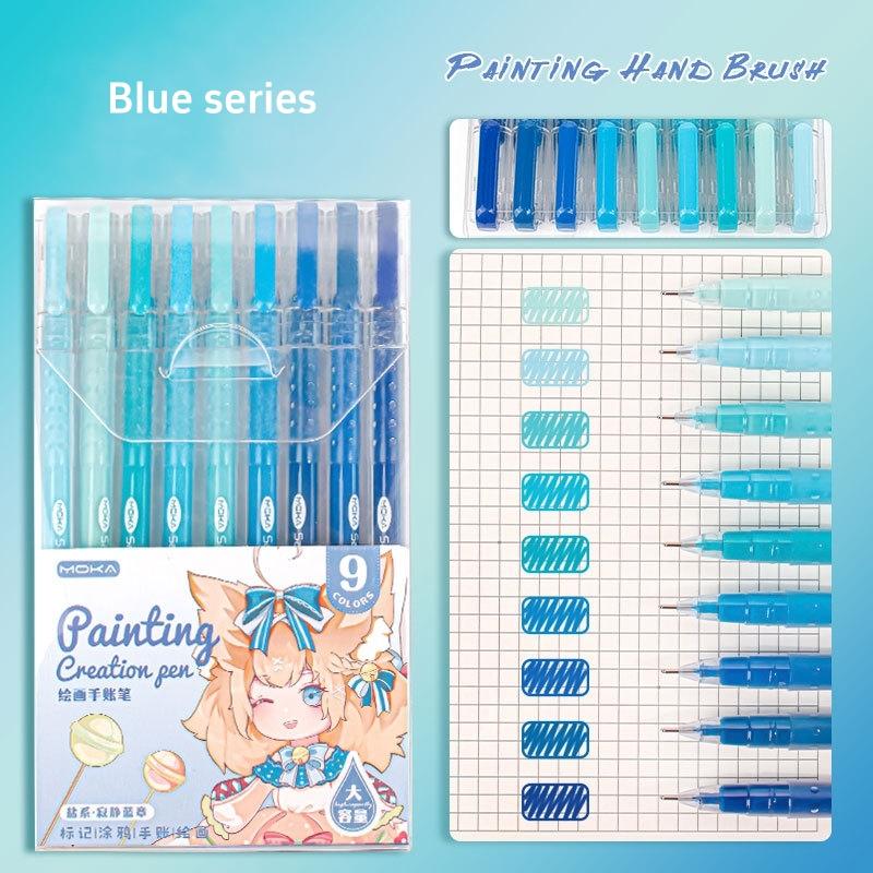 9pcs Romantic Multi Color Pens Set Gel Ink Vintage Marker Liner 0.5mm Ballpoint Stationery Gift