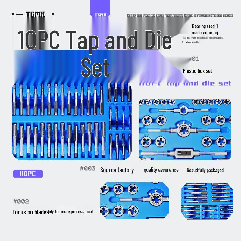 110-Piece Tap and Die Set with T-Handle Wrench for Hand Use 110pc Metric