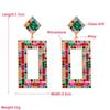 Womens Drop Exaggerated Mesh Earrings Red Rectangular Alloy Inlaid Color Crystal Advanced Geometric Earrings