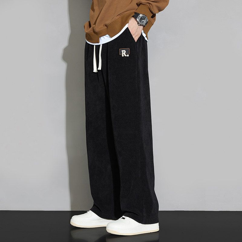Foreign Trade Surplus Spring and Autumn New Corduroy Casual Pants for Men, Versatile Loose Hong Kong Style Straight-Leg Drawstring Drapey Long Pants