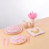 Birth Date Celebration Supplies Collection Minnie Mouse Style Pink Gold Glitter Disposable Utensils Children Birth Date Tableware Decor Favors