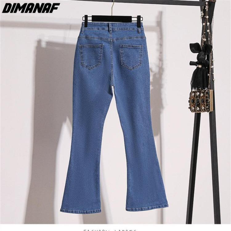 Blue Flare Jeans Pants for Women Plus Size 5XL Elastic Loose Casual Harem Trousers with Buttons Spring