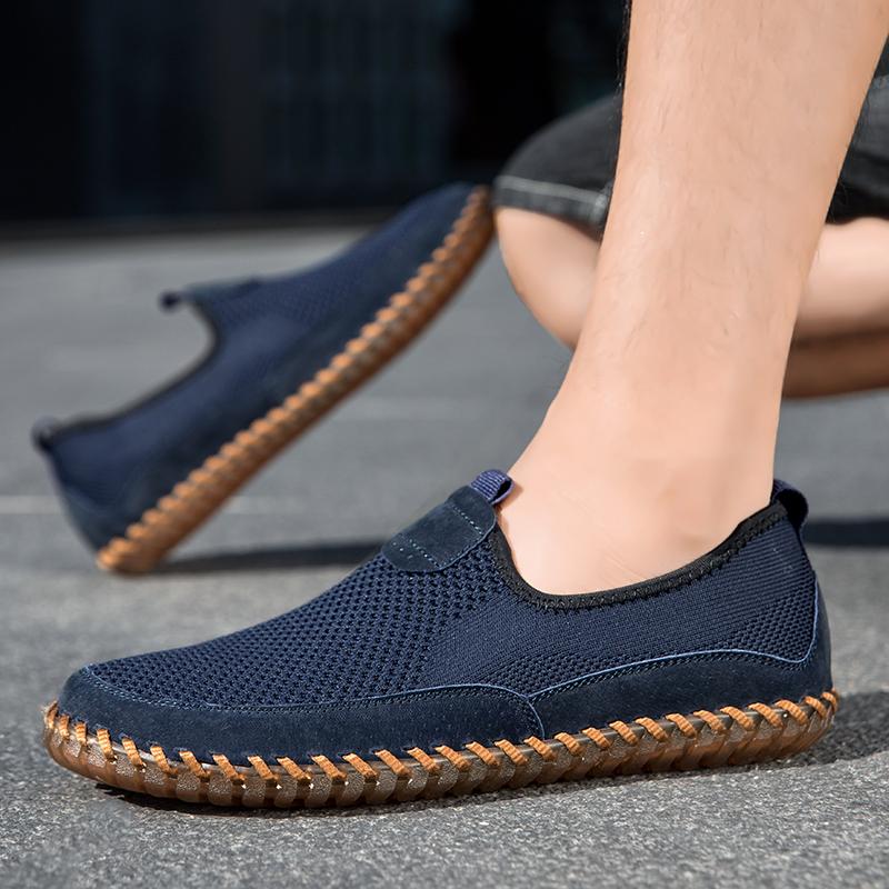 Men's Handmade Sneakers Slip on Loafers Breathable Mesh Casual Shoes Men's Driving Flats Summer