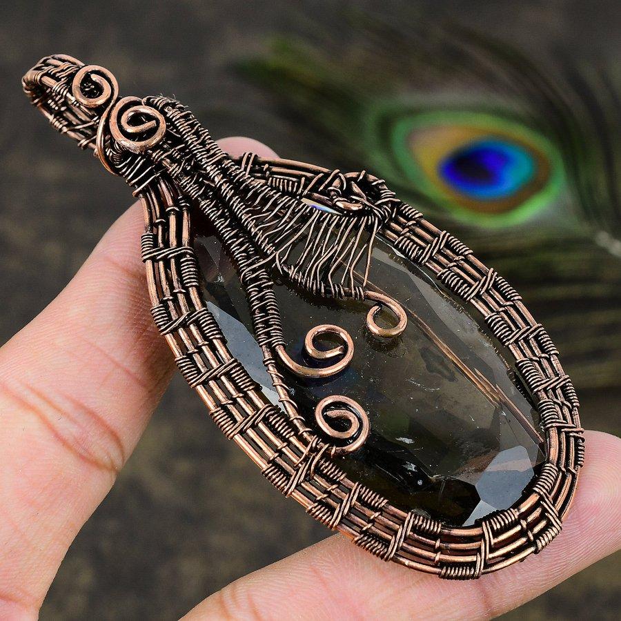 Smoky Topaz Gemstone Copper Wire Wrap Jewelry Pendant 3.74
