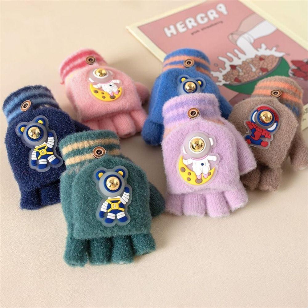 

Cycling Winter Kids Gloves Half Finger Flap Gloves for 3-12 Years Boys Girls фіолетовий