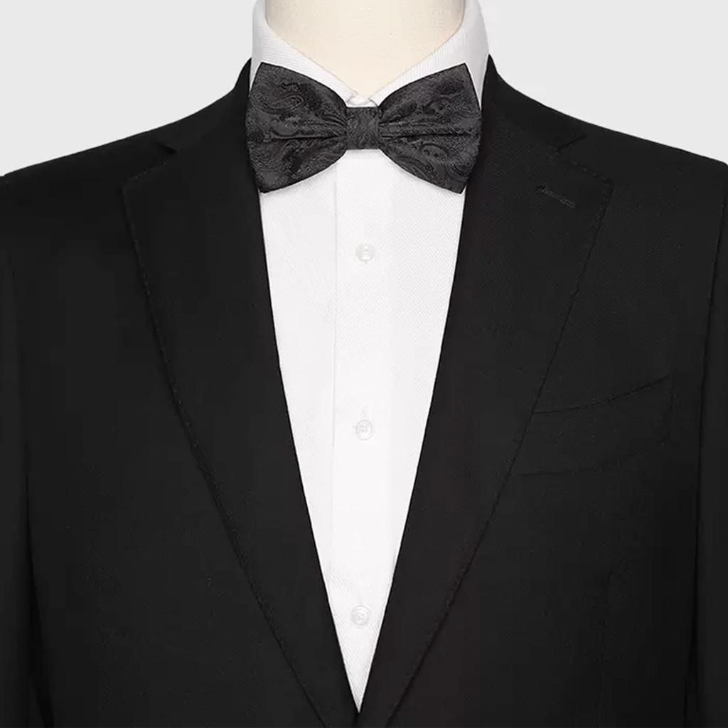 [Apictseoo] Bow Tie for Men, Solid Black Silk, Double Layered, One-Touch, Stylish, Single, Glossy, Hook Closure, Easy To Put On and Take Off,