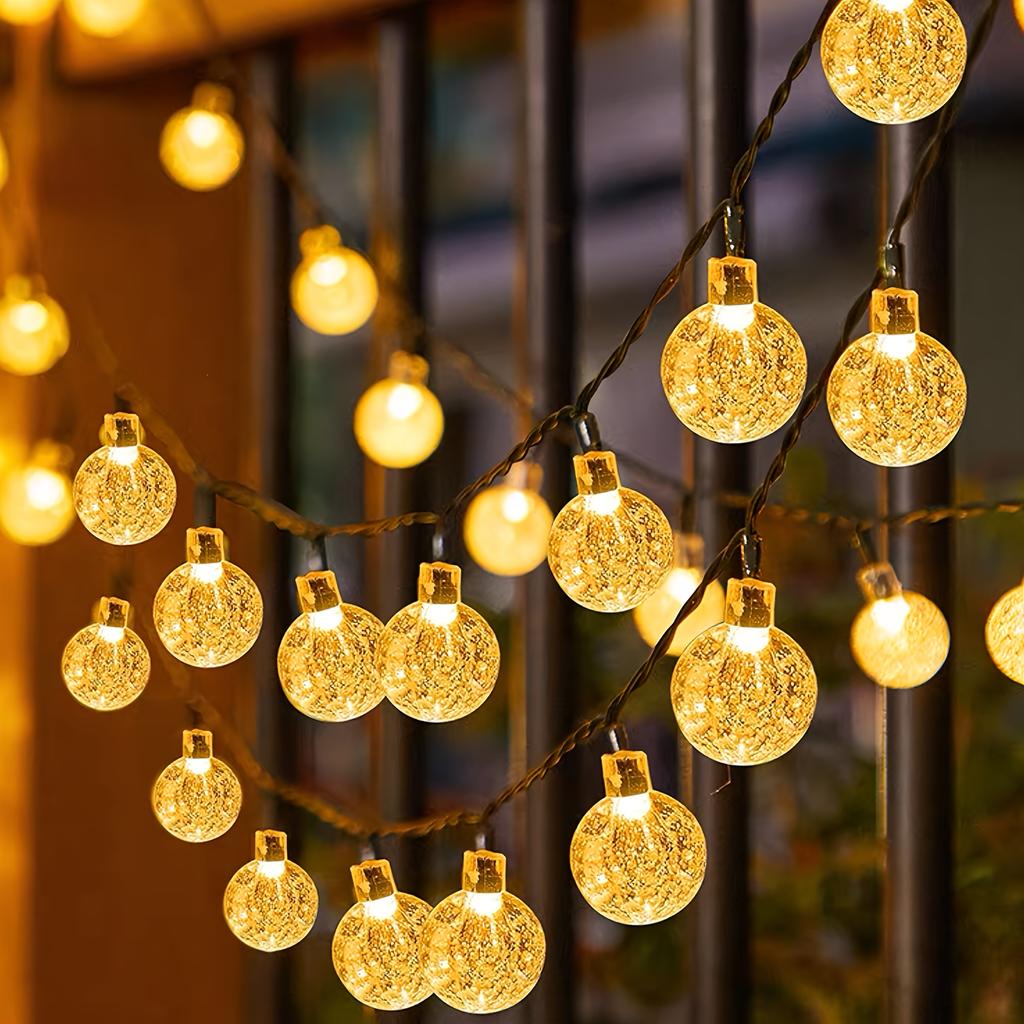Guirlande Lumineuse Boule de Cristal Solaire Guirlande Lumineuse Étanche Extérieure pour Jardin Arbre Décorations de Fête Noël