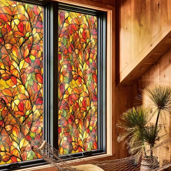 Fenster Sichtschutzfolie Statisch Haftende Buntglasfolien Abnehmbare PVC Dekorfolie für Zuhause Küche Wohnzimmer Schlafzimmer
