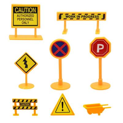 8Pcs Dollhouse City Engineering Road Sign Yellow Traffic Model Simulation Item Ornament Miniature Toys Doll House Accessories