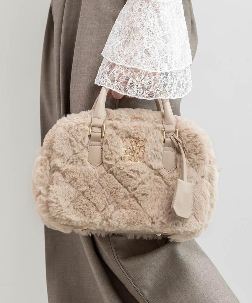 Randa Fur Quilted Boston Beige 2-Way Bag, Women's,