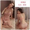 Pure desire perspective mesh underwear sexy deep V plus chest pad temptation satin nightdress robe women's suit