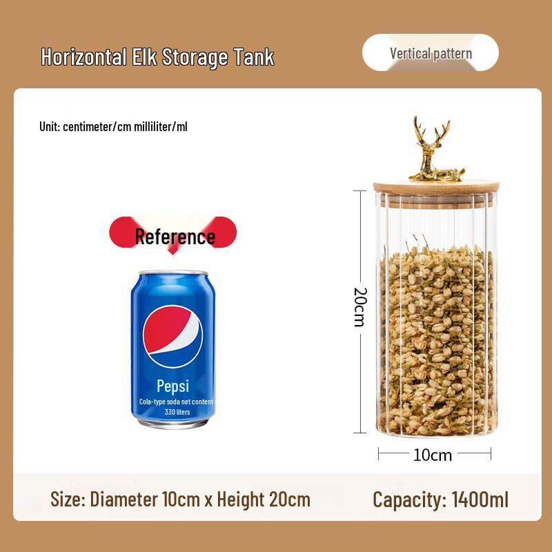 AQ Elk High Borosilicate Glass Storage Jar 10x20cm 1400ml