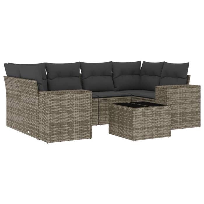 VidaXL Salon de Jardin avec Coussins 7 pcs, Canapés de Terrasse, Ensemble de Meubles de Patio, Mobilier d'Extérieur, Gris 3222319