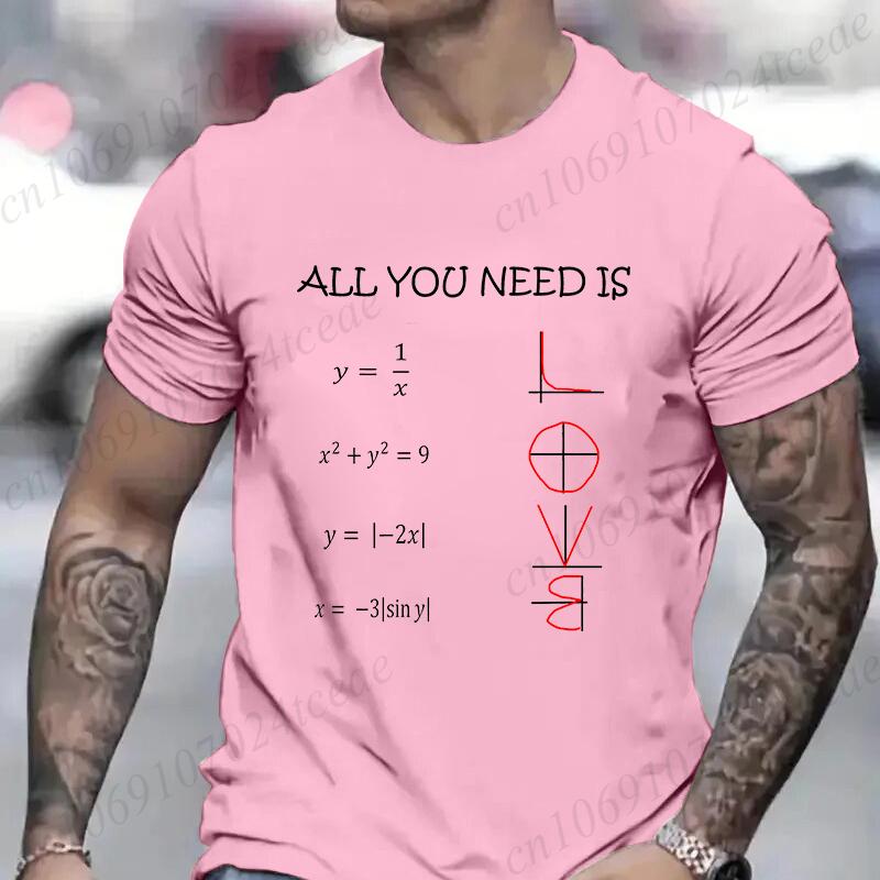 Retro Men's T-Shirt All You Need Is Love Math Equation Short Sleeve T-Shirt Summer Casual Tees Top Loose Oversize T-Shirt Men
