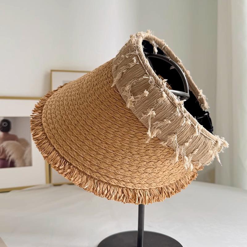 Beach Sun Hat Summer Straw Woven Empty Hat for Women Travel Vacation Straw Hat Without Top Hat