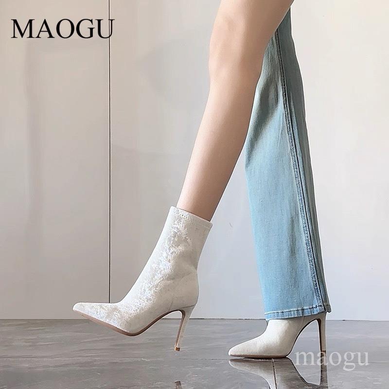 Women's White Pointed Toe Stiletto Ankle Boots Slim High Heel Short Boots Comfortable Fashion Elegant Ladies Botines Botas Mujer