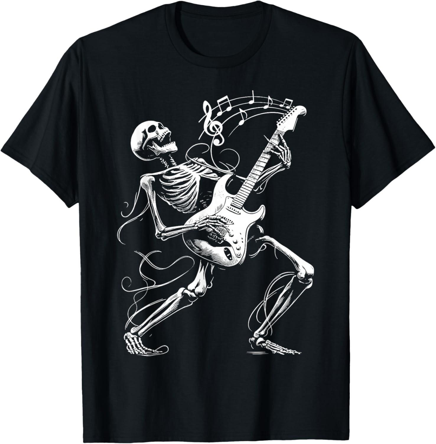Skeleton Playing Guitar Music Gifts for Men Women Rock Band T-Shirt unisex Tee S разноцветный