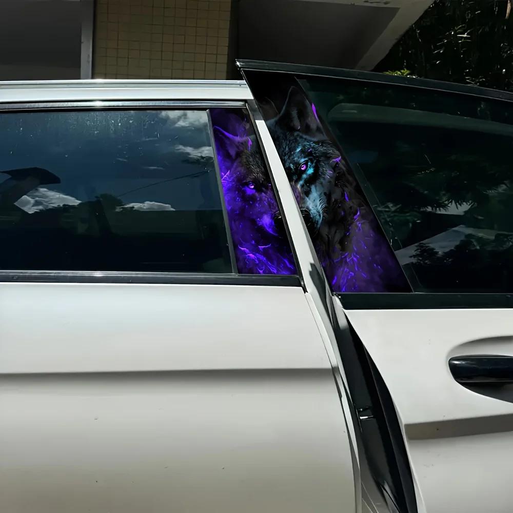 2-Piece Vinyl Cool Wolf Decal Animal Theme B-pillar Glossy Car Sticker for Vehicle Decor