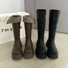 Retro vielseitige Stiefel Damen Herbst und Winter neu schwarz erhöhter dicker Absatz dicke Sohle schlanke Ritterstiefel