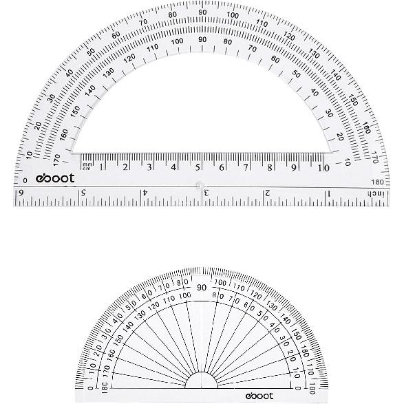 EBOOT 2 Pcs Plastic Protractor Clear 180 Degrees Transparent Protractor for Geometry, 4 Inch and 6 Inch
