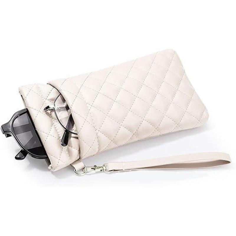 Double Compartment Eyeglass Organizers With Squeeze Top Closure And Strap For Women Multiple Color Option