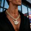 Alloy Full Diamond Lucky Gesture Pendant Personalized Male Hip Hop Cuban Chain Texture Finger Frame Necklace