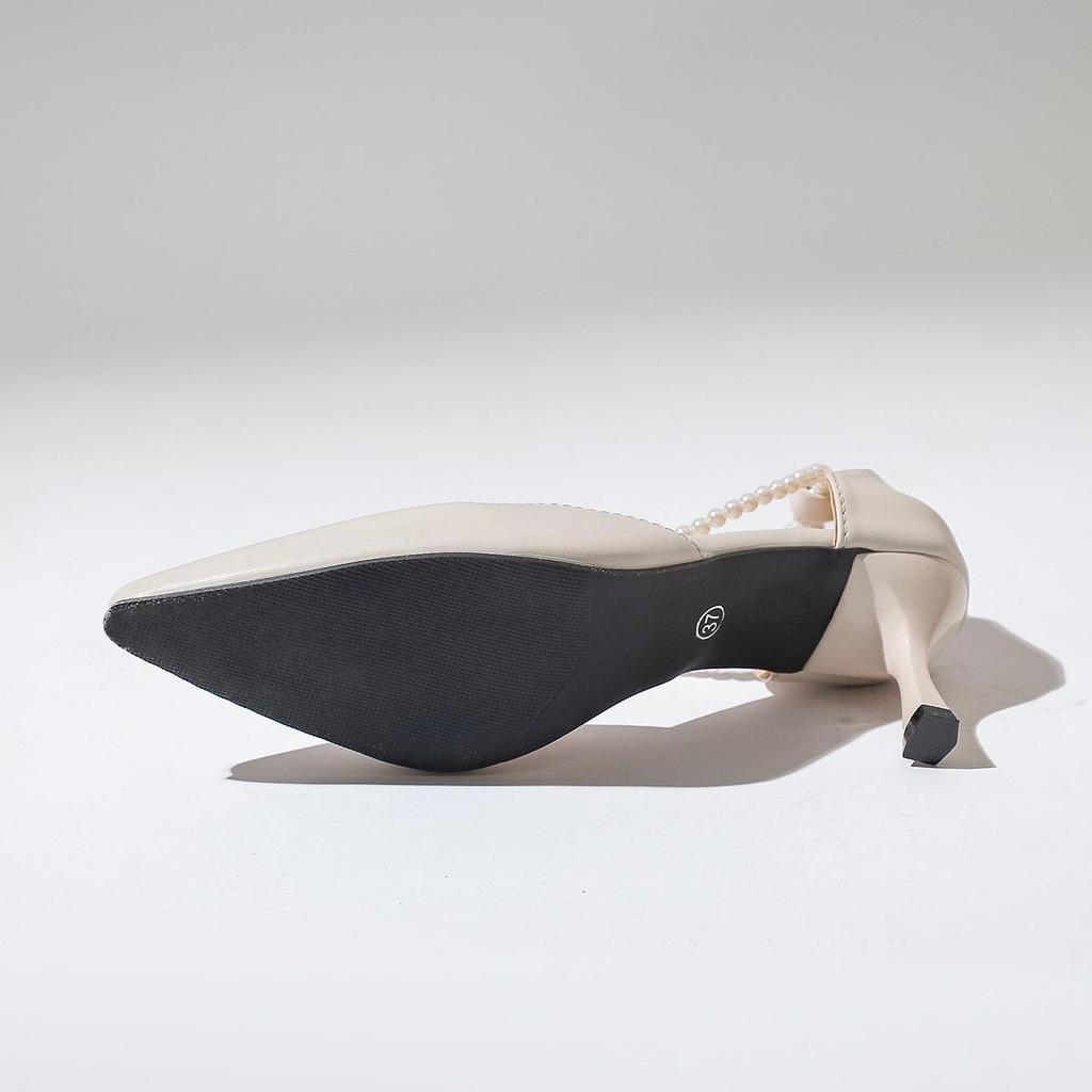 Plus Size Pointed Toe Stiletto Sandals with Pearls